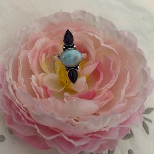 Larimar and amethyst ring size 8